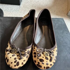 Tory Burch Tan and Brown Leopard Print Flats